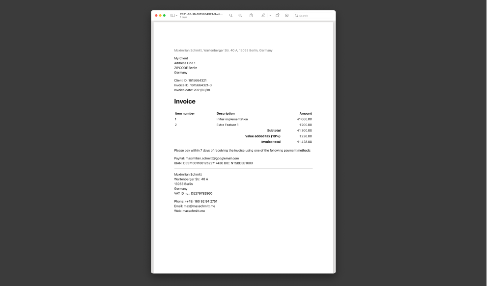 A PDF invoice