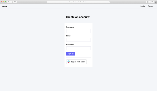 Web app running in Safari showing a signup form